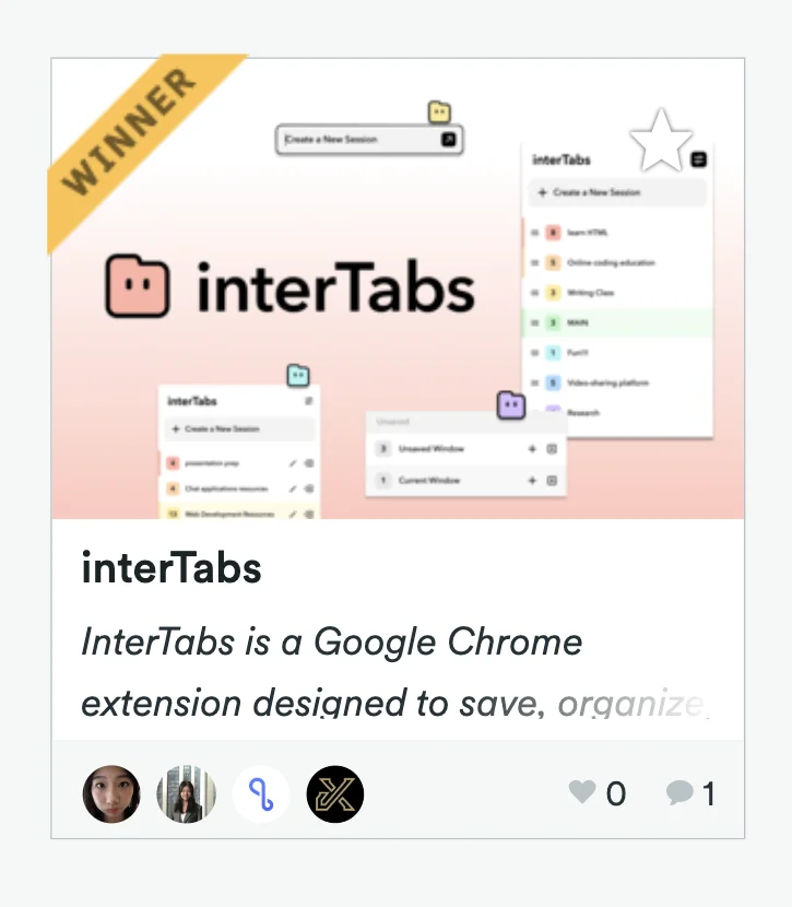interTabs on Devpost with the winner ribbon