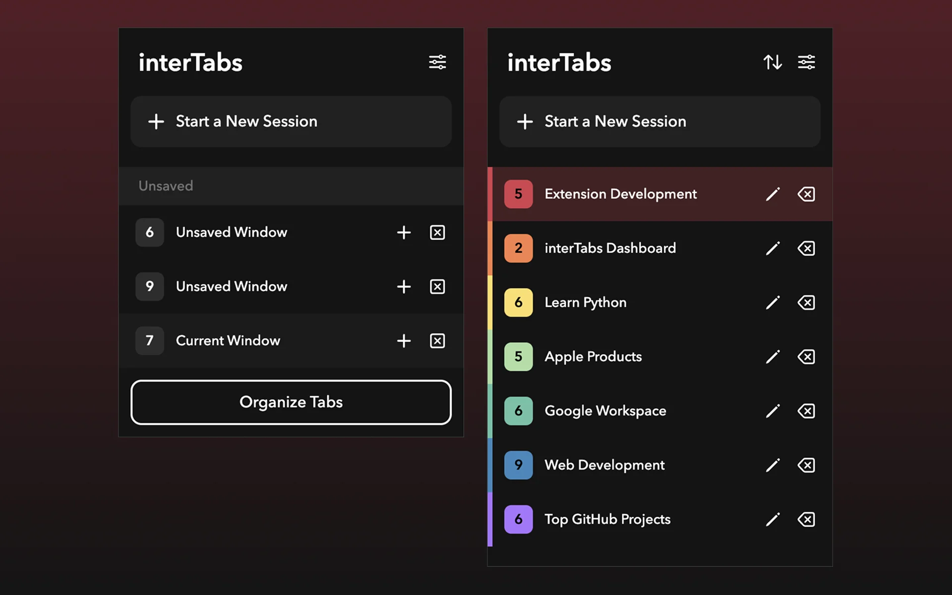 interTabs in dark mode